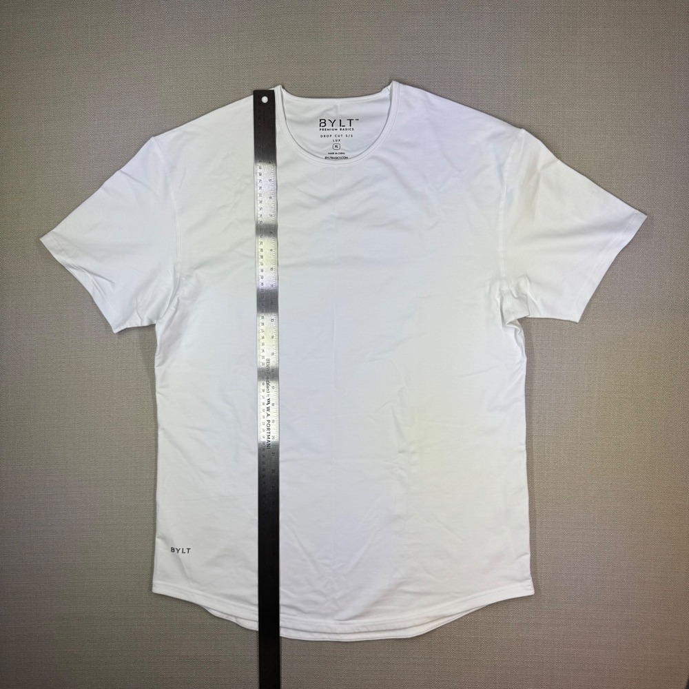 BYLT Premium Basics Mens XL Drop Cut Short Sleeve Lux White Curved Hem Tee - Picture 5 of 8